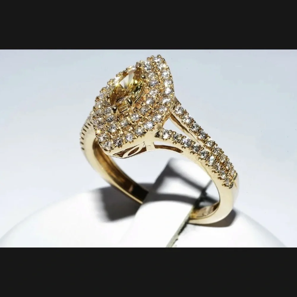 1.01CT NATURAL CANARY DIAMOND & WHITE DIAMOND ENGAGEMENT RING SOLID GOLD 14k - Picture 5 of 8